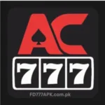 AC777 Game online casino app logo icon on black background, showing red AC text with a spade above 777 slot reels.