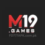 M19 Game App logo in red and white text on a dark background, with a stylized letter M and diagonal line.
