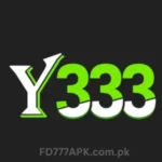 Y333 Game logo in bold green and white text on a black background, with the fd777apk.com.pk watermark below