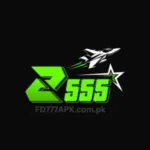 Z555 Game online casino app logo icon on black background, showing green Z555 text with a small airplane graphic.