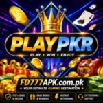 PLAYPKR Game APK logo with gold crown on dark blue background, surrounded by coins, cards, and casino chips